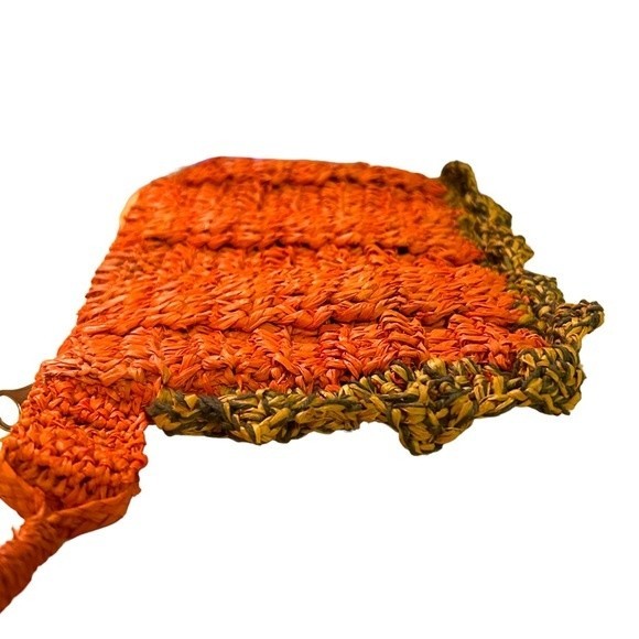 Jamin Puech Paris Hand Crocheted Raffia Straw Orange Zipper Pouch Bag Wallet - Picture 6 of 12